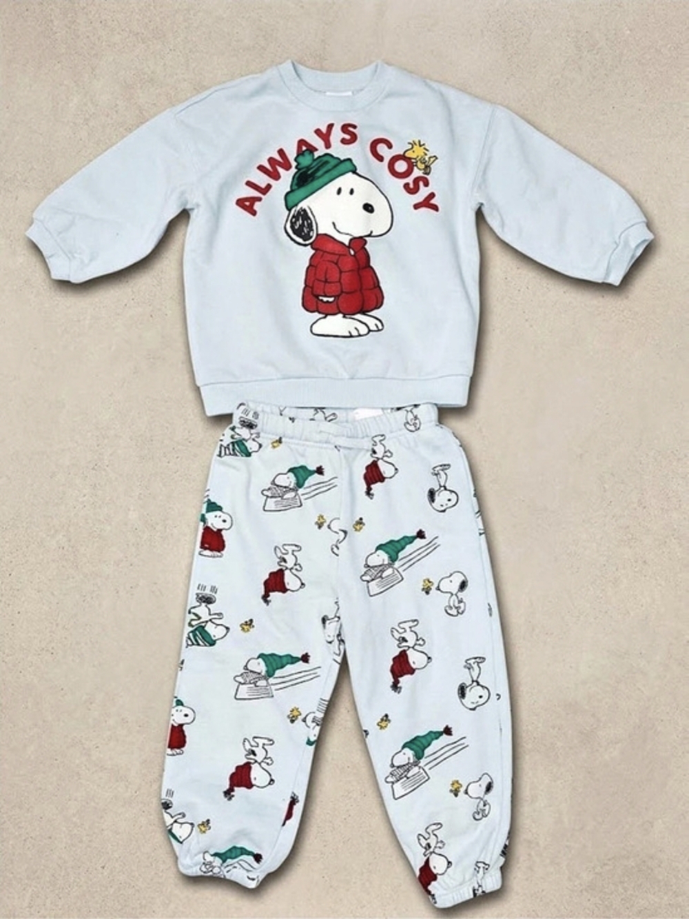 H&M Peanuts Snoopy Always Cosy Sweatshirt and Joggers Set Matching Set Blue &